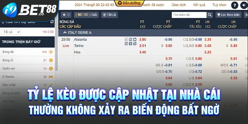 Tỷ lệ kèo được cập nhật tại nhà cái thường không xảy ra biến động bất ngờ